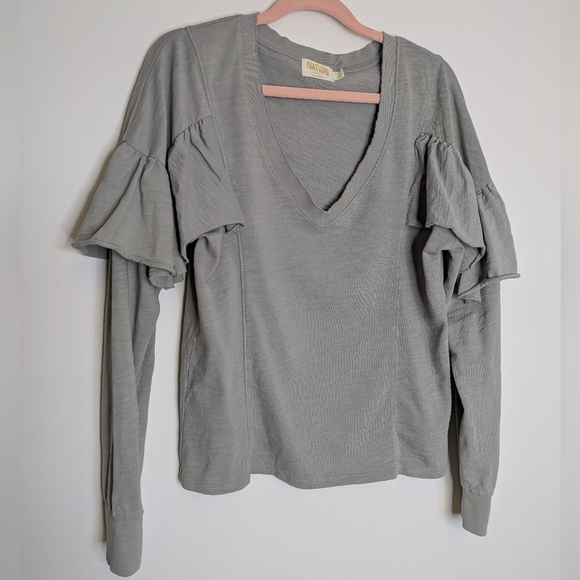 Nation LTD Gray Long Sleeve Ruffle Tee - Picture 4 of 12